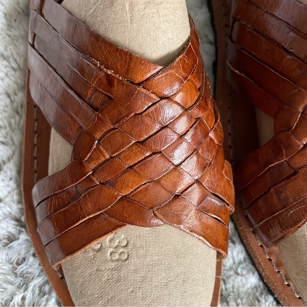 Men's Brown Woven Leather Slide Sandals - Picture 3 of 10